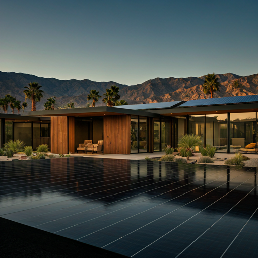 Modern Californian architectural home with integrated solar at golden hour