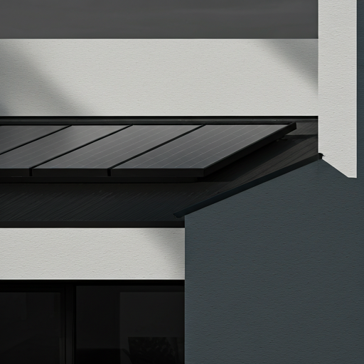 Architectural detail of integrated solar tiles on a modern roofline