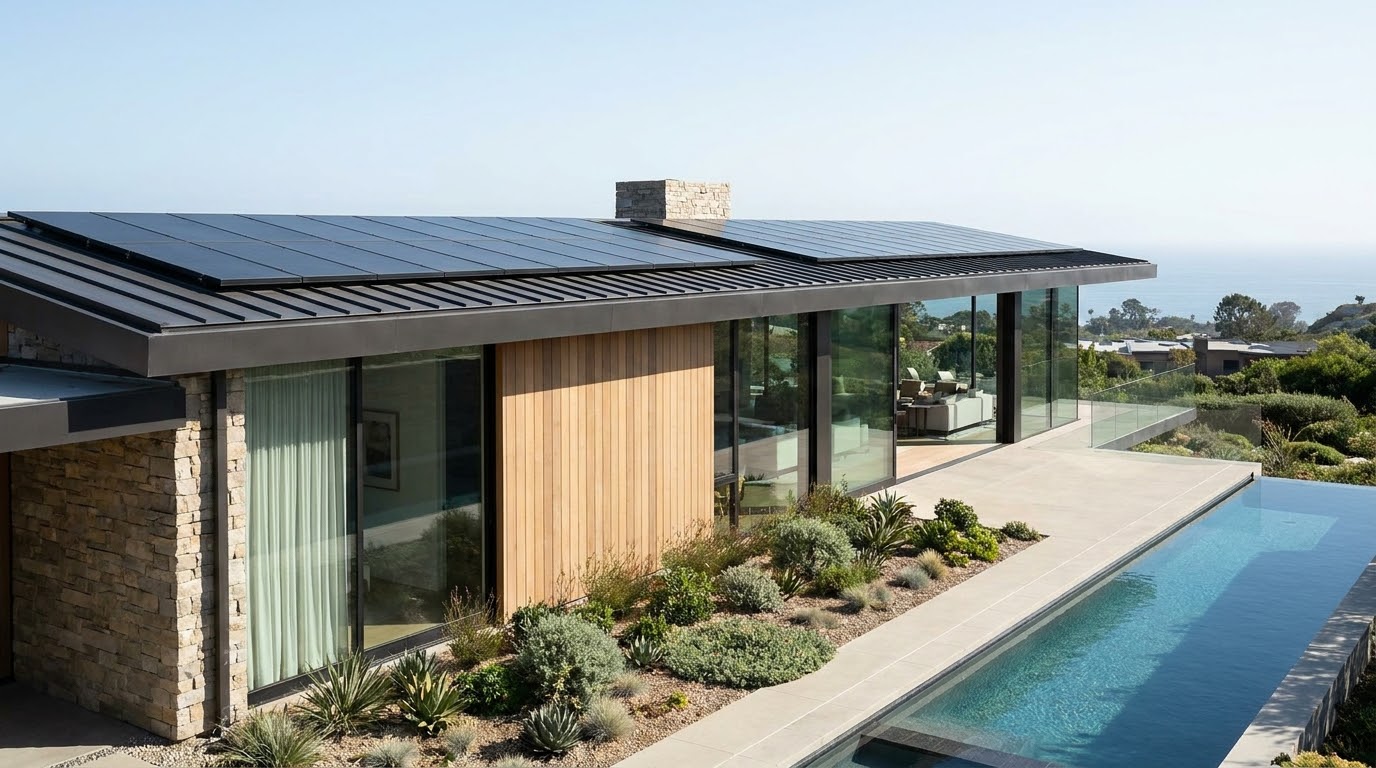 Premium solar panel integration on a modern home