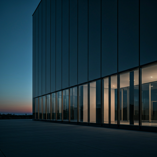 Modern glass-and-steel architecture at twilight