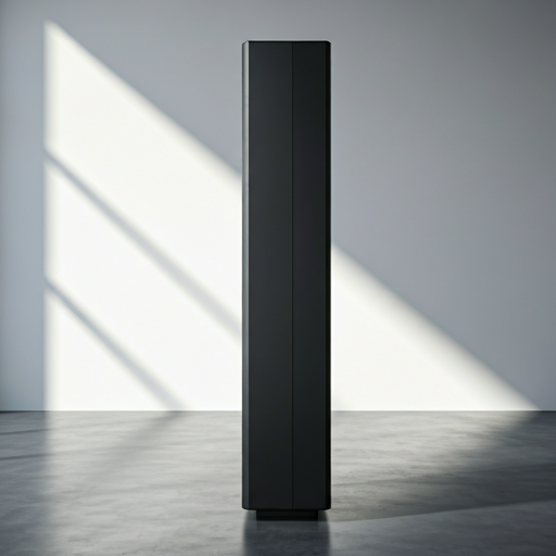 Black minimalist Powerwall mounted flush to a gallery wall